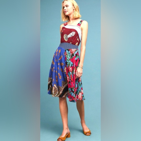 Anthropologie Moulinette Soeurs Boho Patchwork Festival Midi Dress Size 8